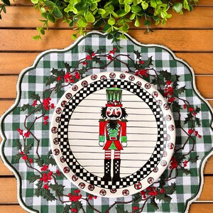Holly Christmas Placemat Table Decor, Scalloped Edge Mat, Embroidered image 4