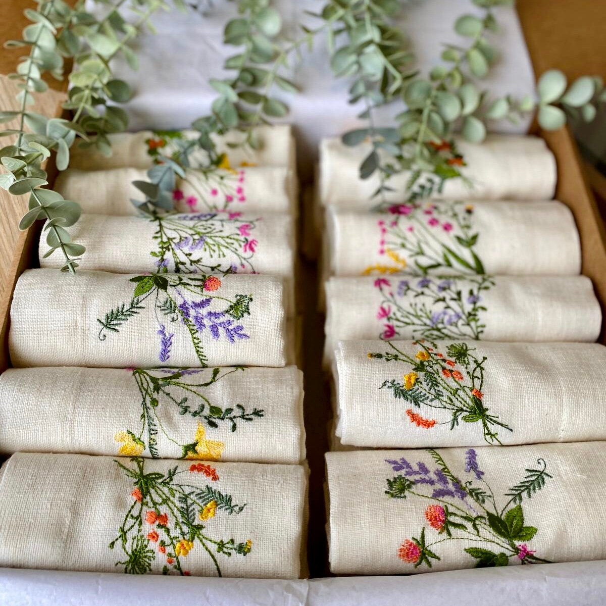 Embroidered Wildflower Napkins Set of 8