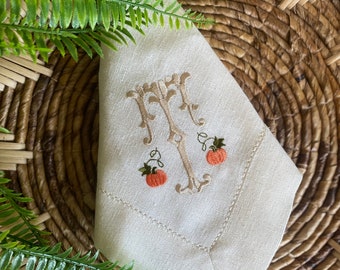 Embroidered Pumpkin Linen Napkin | Personalized Thanksgiving Dinner