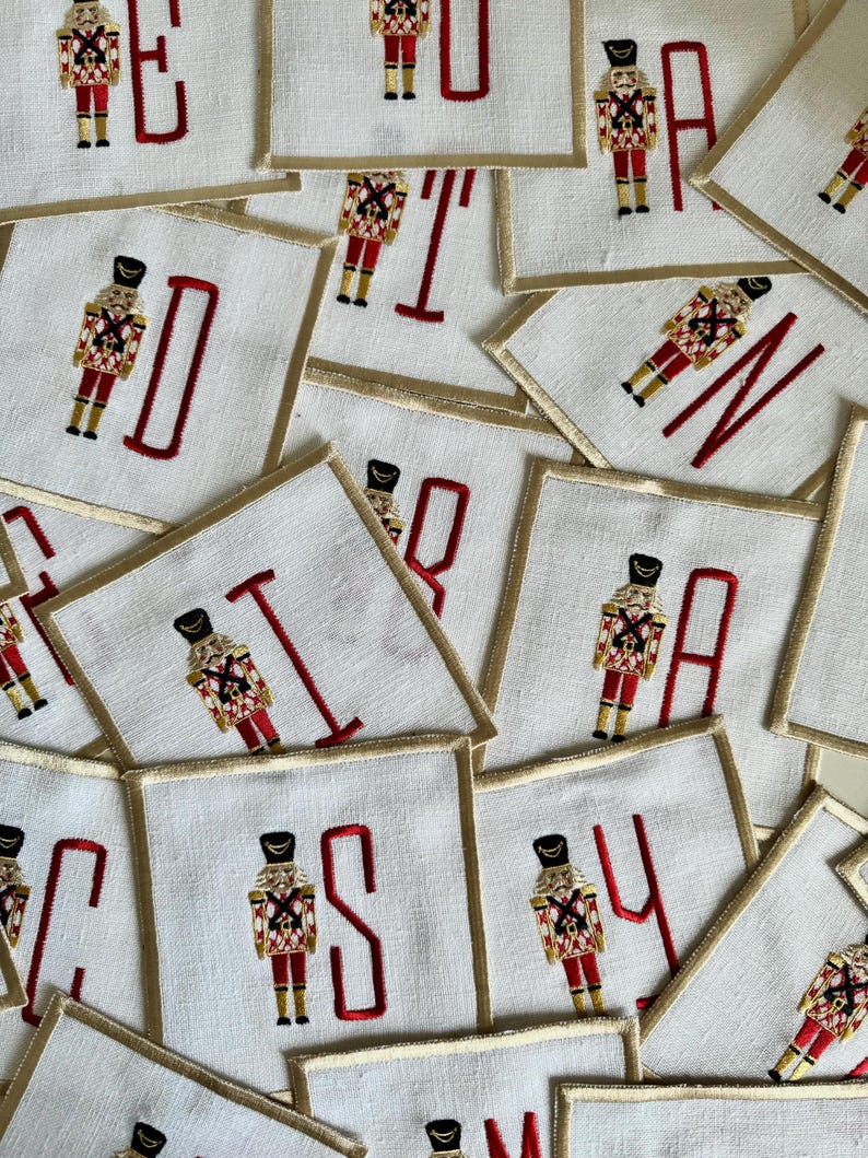 Nutcracker Embroidered Linen Cocktail Napkins - Thumbnail 2