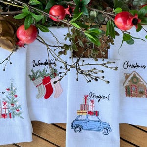 Embroidered Christmas Napkins - Festive Holiday Decor - Perfect for Christmas Dinner, Holiday Parties, and Winter Table Setting