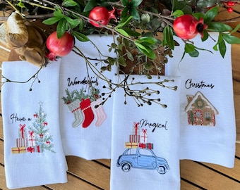 Bestickte Weihnachtsservietten - Festliche Weihnachtsdekoration - Perfekt für Weihnachtsessen, Weihnachtsfeiern und Wintertischdekoration