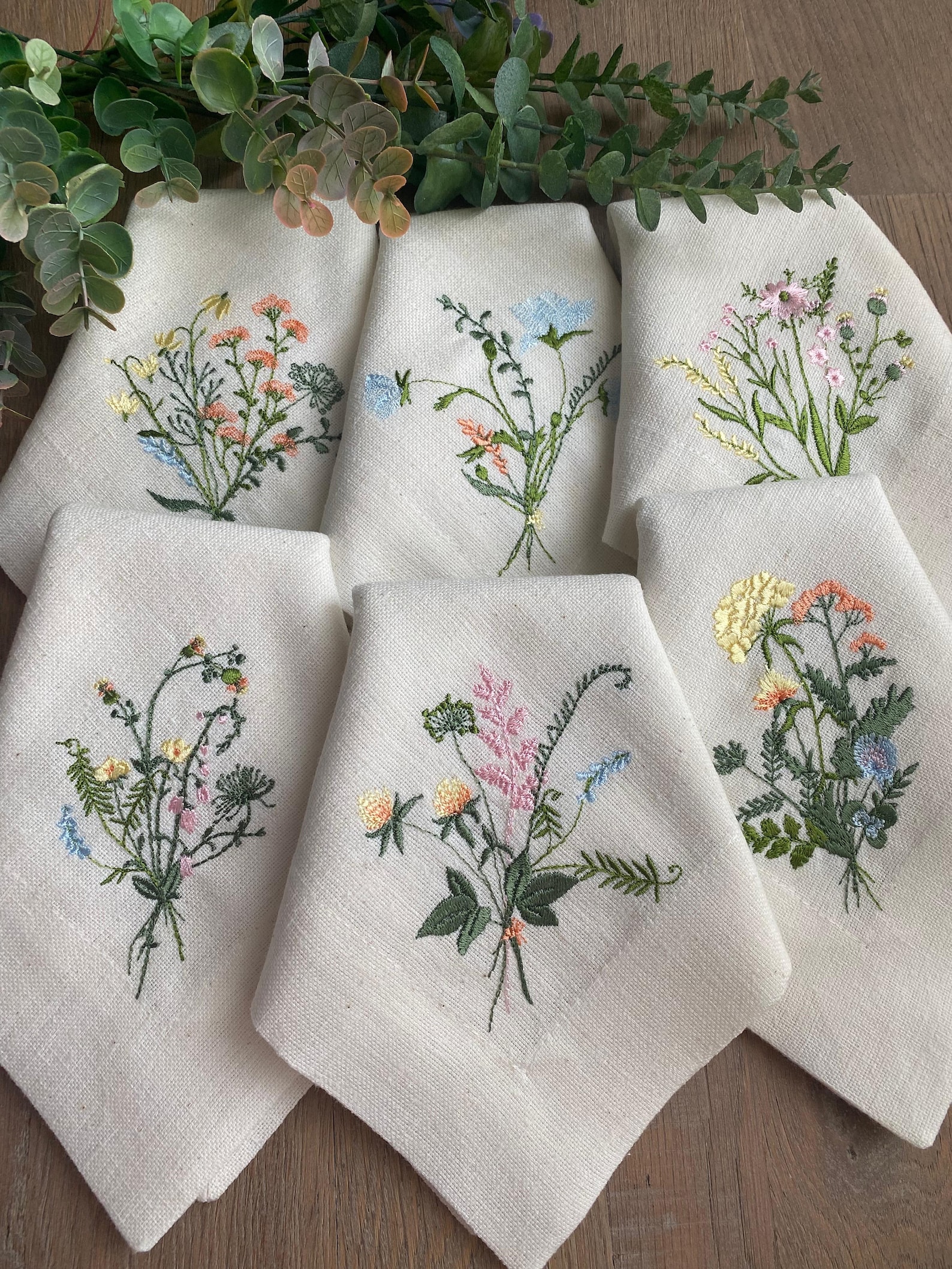 Embroidered Wildflower Napkins, Set of Six