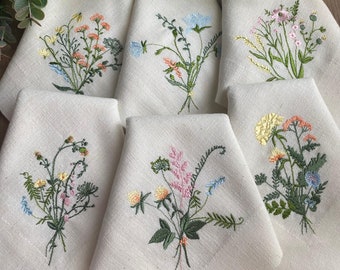 Embroidered Wildflower Napkins | Easter Decor | botanical embroidery | backyard wedding | housewarming | gift set | wildfower party napkins