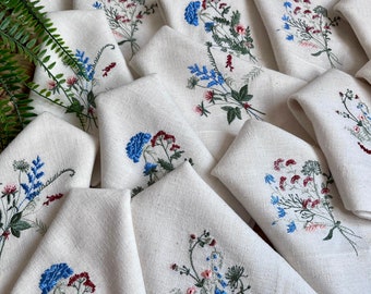 Embroidered Wildflower Napkins | Easter Decor | botanical embroidery | backyard wedding | housewarming | gift set | wildfower party napkins