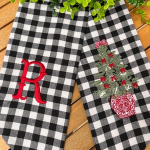 Chinoiserie Christmas tree Wreath Sash - monogrammed- Christmas wreath sash - For front door -Housewarming -Checkhered wreath sash
