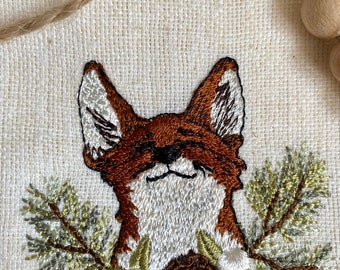 Fox Embroidered Linen Napkins - Rustic Woodland Autumn Tablescape - Cozy Dinner Napkins - Unique Wedding & Housewarming Gift