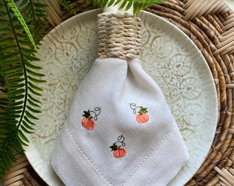 Tiny pumpkin embroidered linen napkins | Thanksgiving | Housewarming | Dinner linen napkin | Fall table decor | Wedding Gift | Minimalist