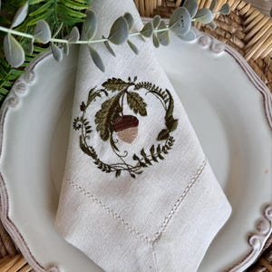Rustic Fall Linen Napkins With Acorn Embroidery – Autumn Thanksgiving ...