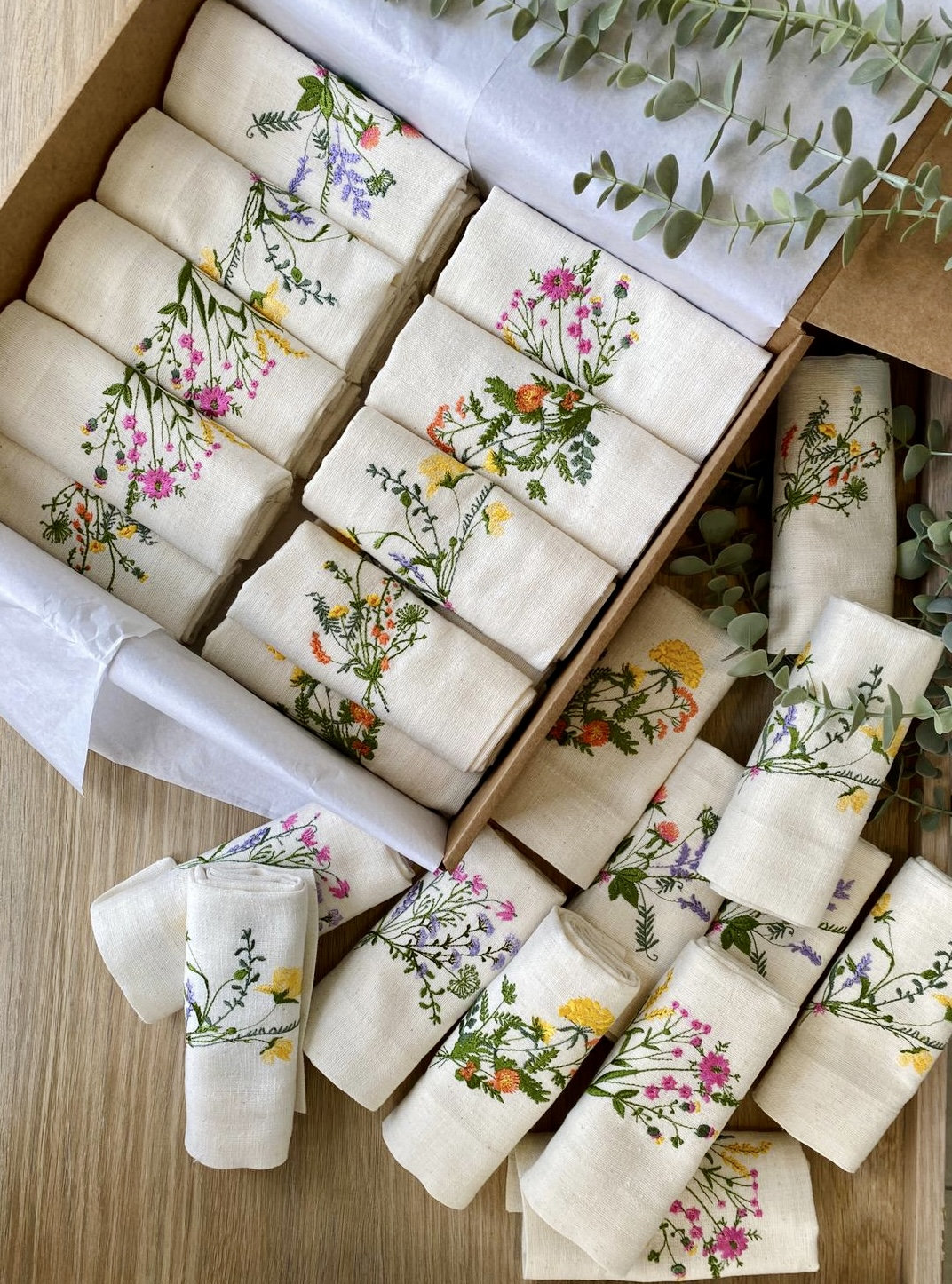 Embroidered Wildflower Napkins | Easter Decor | botanical embroidery | backyard wedding | housewarming | gift set | wildfower party napkins