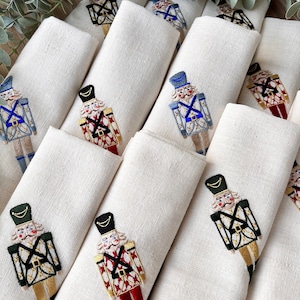 Nutcracker Linen Napkins - Christmas linen Napkin-Exquisite Embroidered Christmas Table Decor - Perfect Hostess or Holiday Party Gift