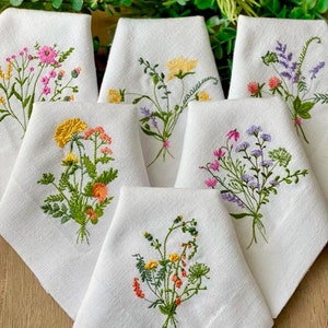 Embroidered Wildflower Napkins | Easter Decor | botanical embroidery | backyard wedding | housewarming | gift set | wildfower party napkins