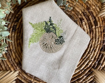 Botanical Shell Linen Napkin | Elegant Dinner Napkins | Wedding Gift | sea cloth dinner napkin | party napkins | table linen