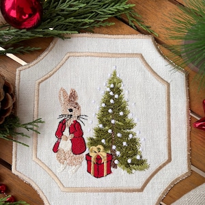 Peter Rabbit Bestickte Leinen Cocktail Servietten - Rustikales Weihnachtsgeschenk - Einzigartige Urlaubserinnerungen