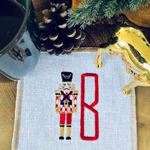 Nutcracker Embroidered Linen Cocktail Napkins - Personalized Holiday Decor - Christmas Party Napkins- Nutcracker Party Decor