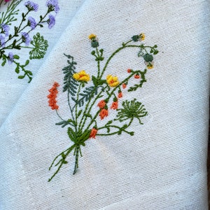 Embroidered Wildflower Napkins Easter Decor botanical embroidery backyard wedding housewarming gift set wildfower party napkins image 5
