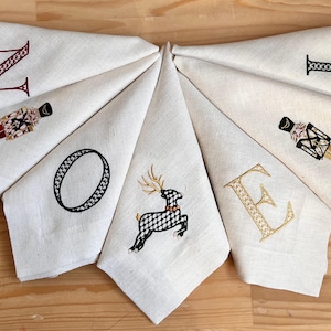 Mix & Match -Nutcracker Linen Napkins - Exquisite Embroidered Christmas Table Decor - Monogram-Perfect Hostess or Holiday Party Gift