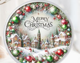 PNG Digital File Elegant Winter Village Round Design Great for Sublimation onto Metal Signs, Ceramic, Ornaments, Etc.