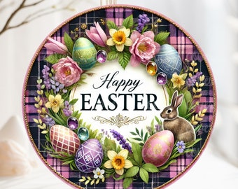 PNG Digital File Happy Easter Flowers Design, Round Design Great for Sublimation onto Metal Signs, Ceramic, Ornaments, Coasters, Etc.