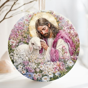 Archivo digital PNG Diseño de Jesús y Cordero de Feliz Pascua, diseño redondo ideal para sublimación en letreros de metal, cerámica, adornos, etc.