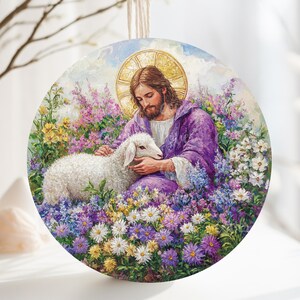Archivo digital PNG Diseño de Jesús y Cordero de Feliz Pascua, diseño redondo ideal para sublimación en letreros de metal, cerámica, adornos, etc.
