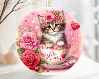 PNG Digital File Red Kitten Valentine Design, Round Design Great for Sublimation onto Metal Signs, Ceramic, Ornaments, Etc.
