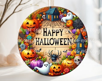 PNG Digital File Halloween, Round Design Great for Sublimation onto Metal Signs, Ceramic, Ornaments, Etc.