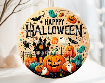 PNG Digital File Halloween, Round Design Great for Sublimation onto Metal Signs, Ceramic, Ornaments, Etc.