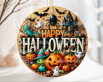 PNG Digital File Halloween, Round Design Great for Sublimation onto Metal Signs, Ceramic, Ornaments, Etc.