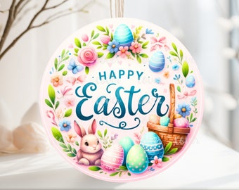 PNG Digital File Happy Easter Design, Round Design Great for Sublimation onto Metal Signs, Ceramic, Ornaments, Etc.