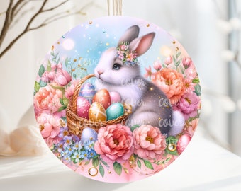 PNG Digital File Bunny Easter Design, Round Design Great for Sublimation onto Metal Signs, Ceramic, Ornaments, Etc.