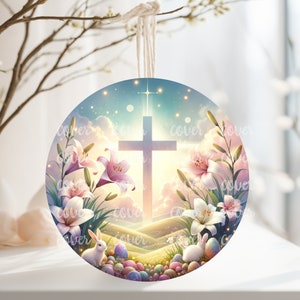 Archivo digital PNG Diseño de Feliz Pascua, diseño redondo ideal para sublimación en carteles de metal, cerámica, adornos, etc.