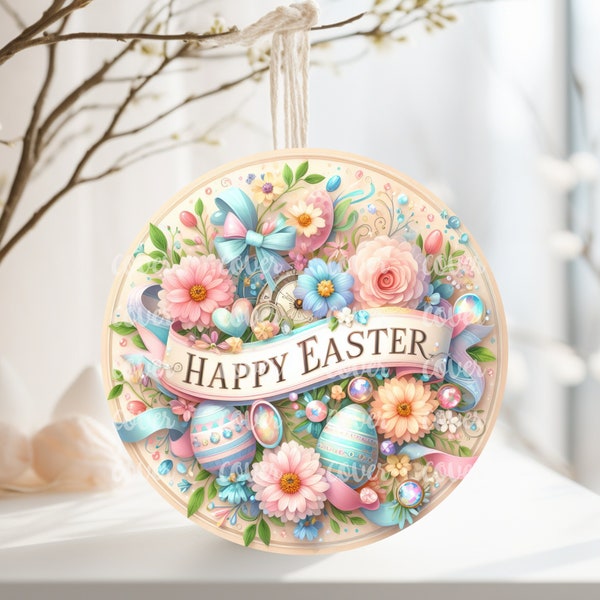 PNG Digital File Happy Easter Design, Round Design Great for Sublimation onto Metal Signs, Ceramic, Ornaments, Etc.