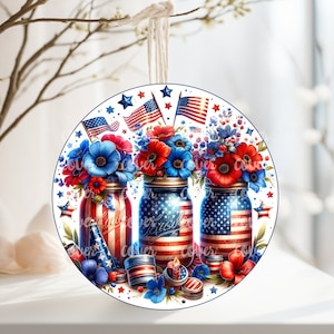 Fichier numérique PNG Design patriotique du 4 juillet, design rond idéal pour une sublimation sur des plaques métalliques, de la céramique, des ornements, des biscuits, etc.