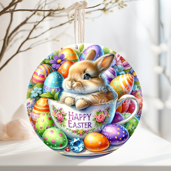 PNG Digital File Bunny Easter Design, Round Design Great for Sublimation onto Metal Signs, Ceramic, Ornaments, Etc.