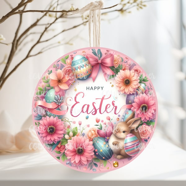 PNG Digital File Happy Easter Design, Round Design Great for Sublimation onto Metal Signs, Ceramic, Ornaments, Etc.