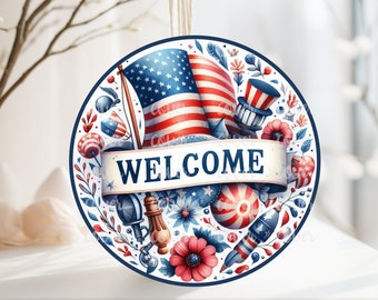 PNG Digital File Patriotic 4th of July Design, Round Design Great for Sublimation onto Metal Signs, Ceramic, Ornaments, Cookies, etc
