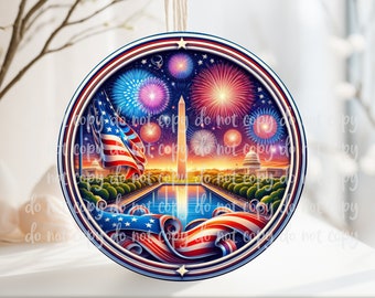 PNG Digital File, Washington Monument, 4th July Patriotic Design, Round Design Great for Sublimation onto Metal Signs, Ceramic, etc
