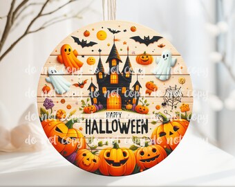 PNG Digital File Halloween, Round Design Great for Sublimation onto Metal Signs, Ceramic, Ornaments, Etc.