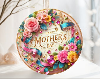 PNG Digital File Pink Mother's Day Design, Round Design Great for Sublimation onto Metal Signs, Ceramic, Ornaments, Etc.