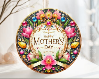 PNG Digital File Pink Mother's Day Design, Round Design Great for Sublimation onto Metal Signs, Ceramic, Ornaments, Etc.