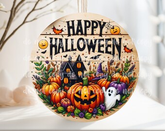 PNG Digital File Halloween, Round Design Great for Sublimation onto Metal Signs, Ceramic, Ornaments, Etc.