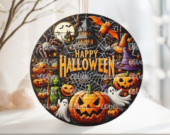 PNG Digital File Halloween, Round Design Great for Sublimation onto Metal Signs, Ceramic, Ornaments, Etc.