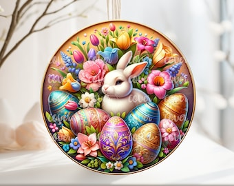 PNG Digital File Bunny Easter Design, Round Design Great for Sublimation onto Metal Signs, Ceramic, Ornaments, Etc.