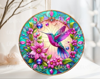 PNG Digital File Flower Spring/Summer Humming Birds Design, Round Design Great for Sublimation onto Metal Signs, Ceramic, Ornaments, Etc.