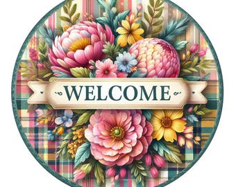 All Season - Welcome Round Floral Design PNG (Digital File) Great for Sublimination
