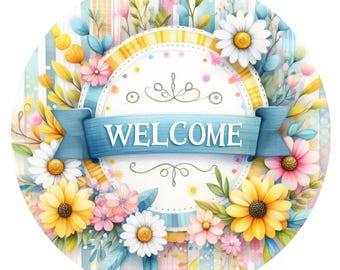 Welcome Round Spring/Summer Floral Daisy Design PNG (Digital File) Great for Sublimination