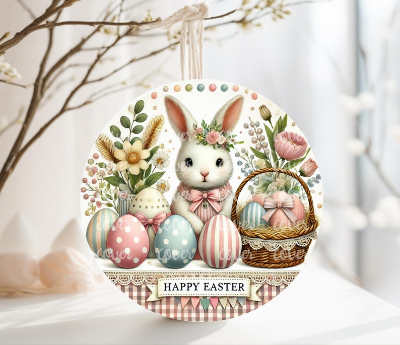 PNG Vintage Digital File Happy Easter Bunny Design, Round Design Great ...