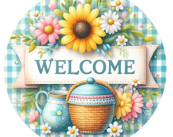 Welcome Round Spring/Summer Floral Daisy Design PNG (Digital File) Great for Sublimination