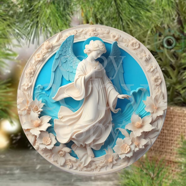 PNG Digital File Sculpted Angel Effect Round Design Great for Sublimation onto Metal Signs, Ceramic, Ornaments, Etc.